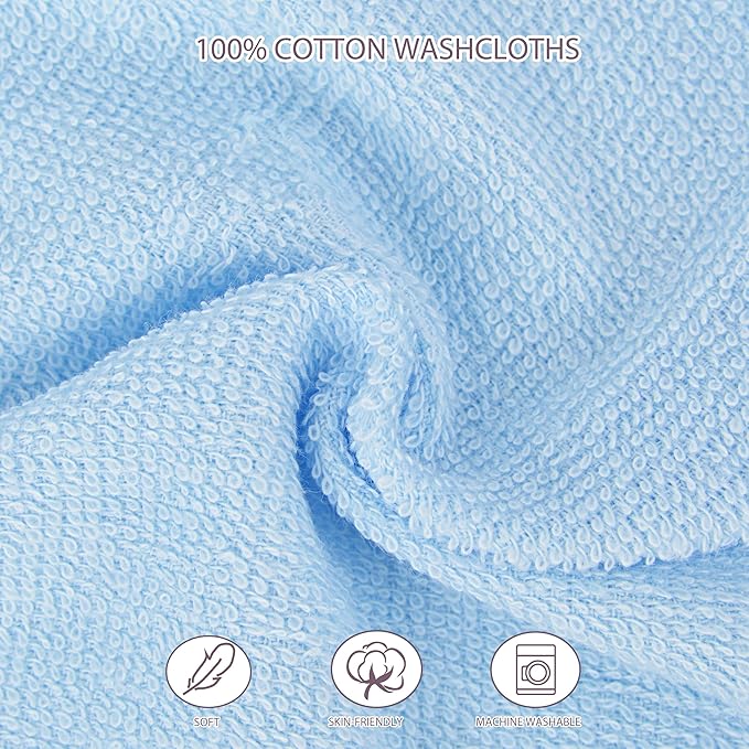 12 Pack Small Baby Washcloths 100% Cotton Thin Soft 7.8" x 7.8" Terry Cloth for Baby Face Bath Burp Travel Lightweight Multi-Purpose Newborn Must Haves