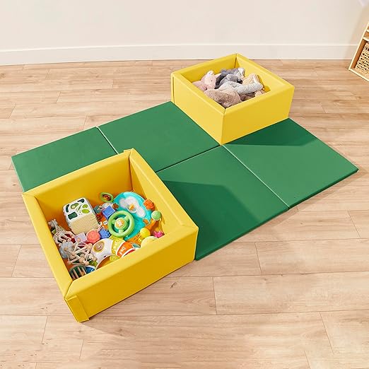 ECR4Kids SoftZone Play Patch Activity Mat Squares, Modular Playmat, Green, 4-Pack