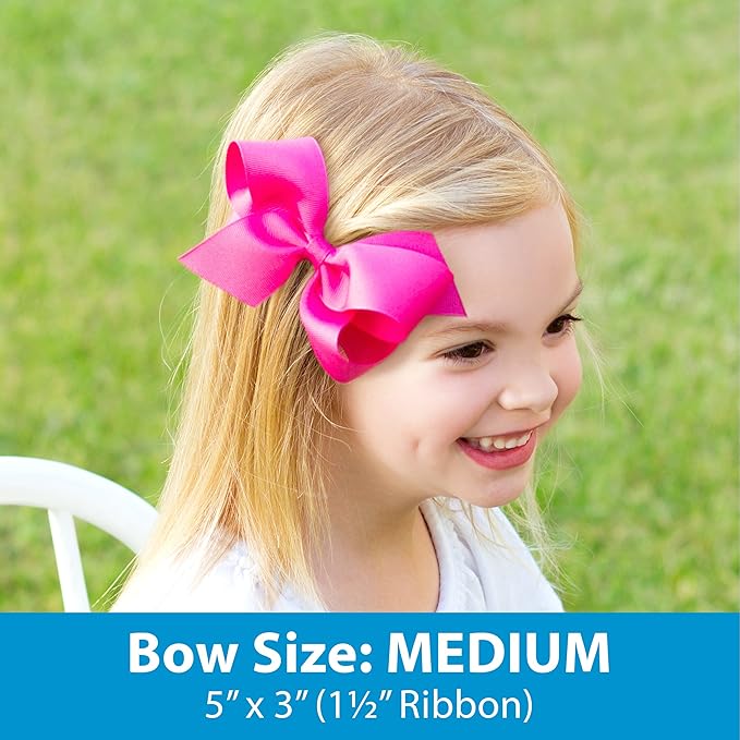 Wee Ones Girls' Classic Grosgrain Moonstitch Edge Hair Bow, No-Slip Hair Clip, Handmade, White, Medium