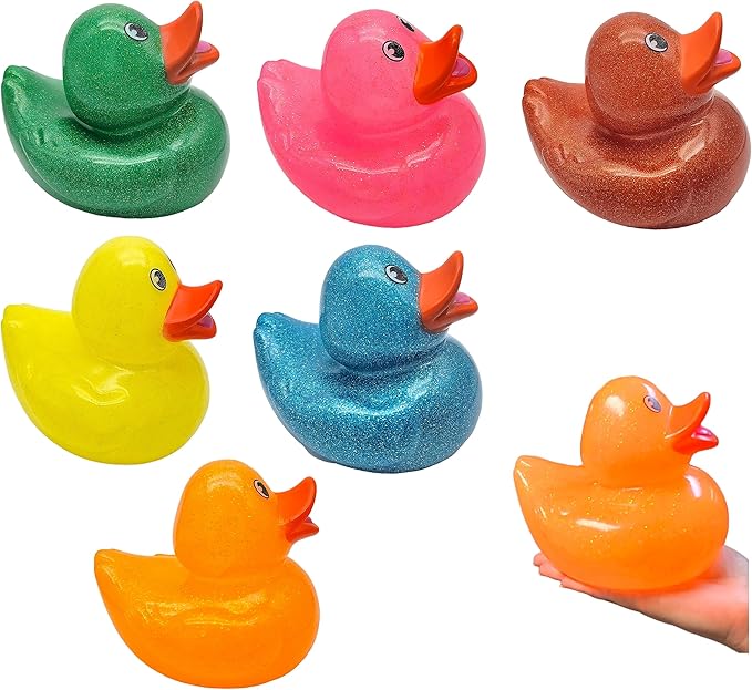 Large 6" Tall Glitter Rubber Duckies ( Ducks) Collectable Colorful Ducks Great for Dash Display and Bath Play (3 Pack)