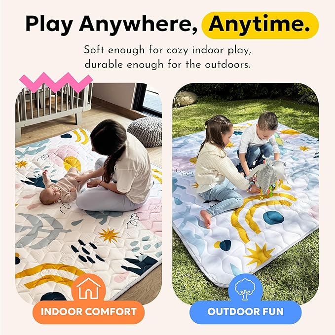 Miotetto Baby Mat for Floor, 73" x 73" Playpen Mat, Thick Soft Foam Padding Baby Play Mat, Portable Quilted playmat - Washable Baby Floor Play mat, Non-Slip Play Mat for Babies & Toddlers