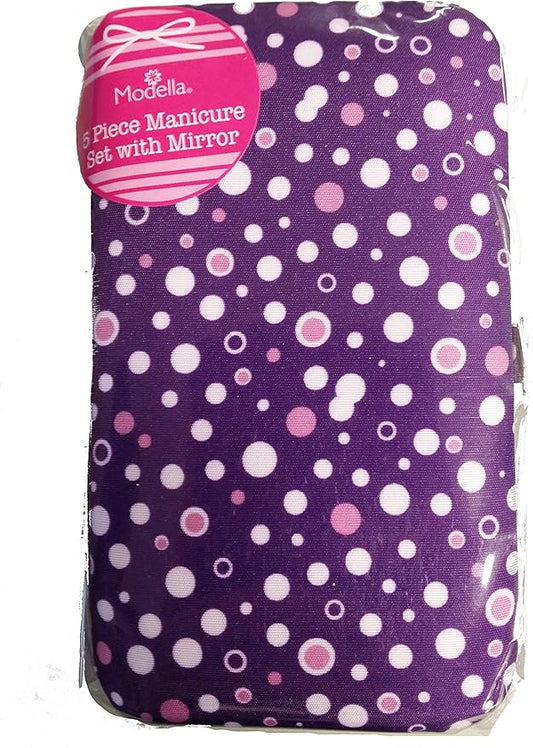 Modella 5 Piece Manicure Set with Mirror (Purple Fizz)