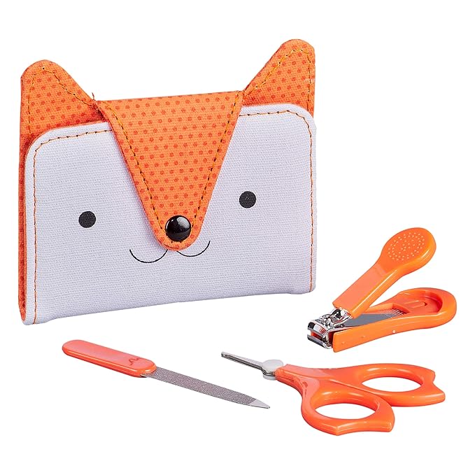 Petit Collage Baby Nail Kit – Includes Baby Nail Clippers, Scissors, and Nail File – Includes a Fox-Shaped Pouch Measures 7” x 4.5” x 0.25” – Ideal for On-The Go