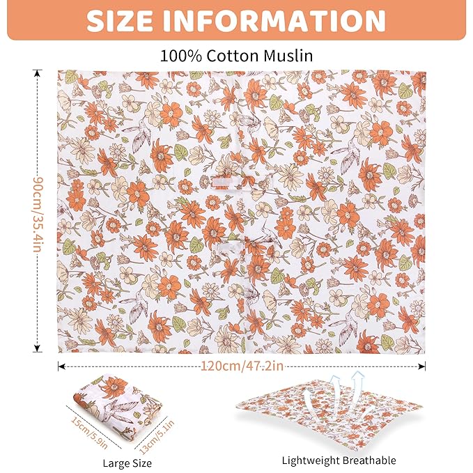 Metplus Car Seat Cover Baby Girl, 100% Muslin Cotton Infant Carseat Covers, Lightweight Breathable Car Seat Canopy, Summer Stroller Sun Shade, Newborn Travel Essentials