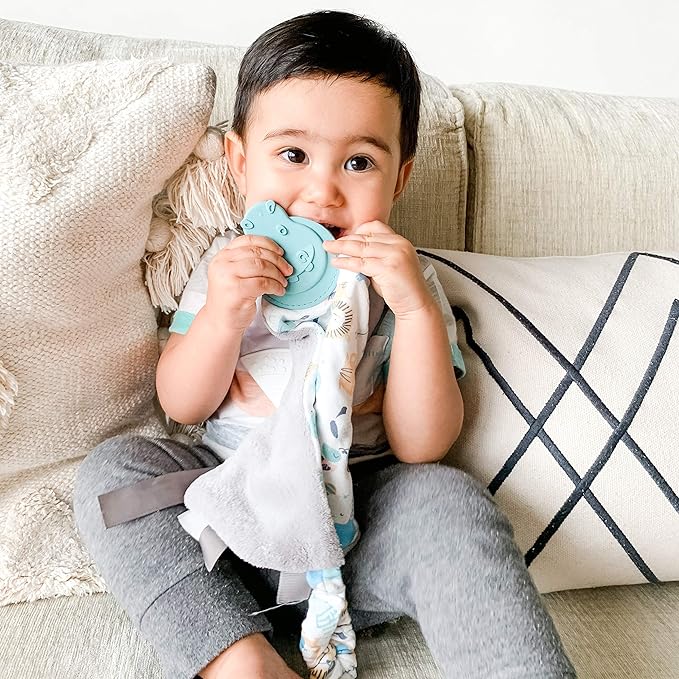 Cheeky Chompers Comfortchew | Baby Lovey with Silicone Teether & Sensory Tags | Soft Fleece Material, Attachable Loop, Machine Washable (Cheeky Animals)