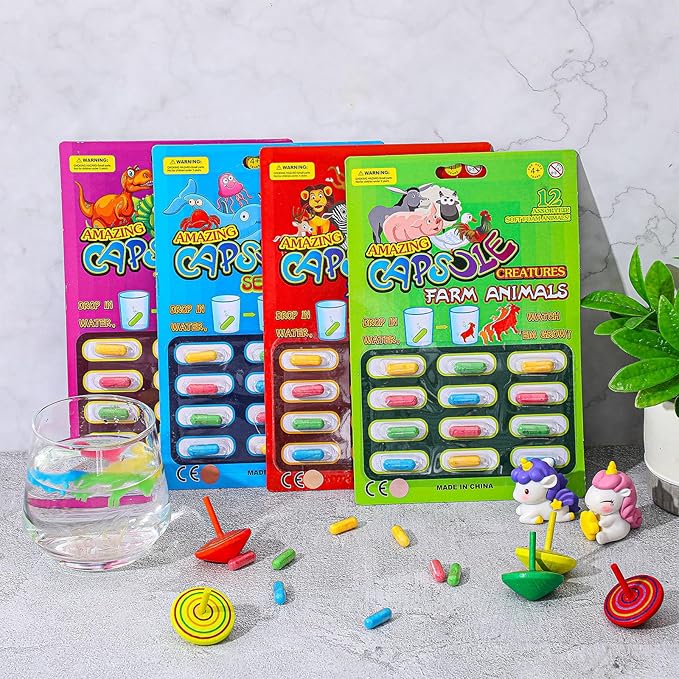 Gejoy 8 Pieces Water Capsules Water Animals Dinosaur Unicorn Sea Creature Party Cognition Sponge Pills Bath Expanding Foam Animal Capsules (Animal)