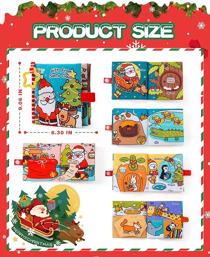 Jollybaby Car Seat Stroller Crib Hanging Toy for Baby 6-12-18-36 Months, My Baby First Christmas Soft Cloth Crinkle Book, Tummy Time Infants/Newborns Easter Gifts for Boy and Girl