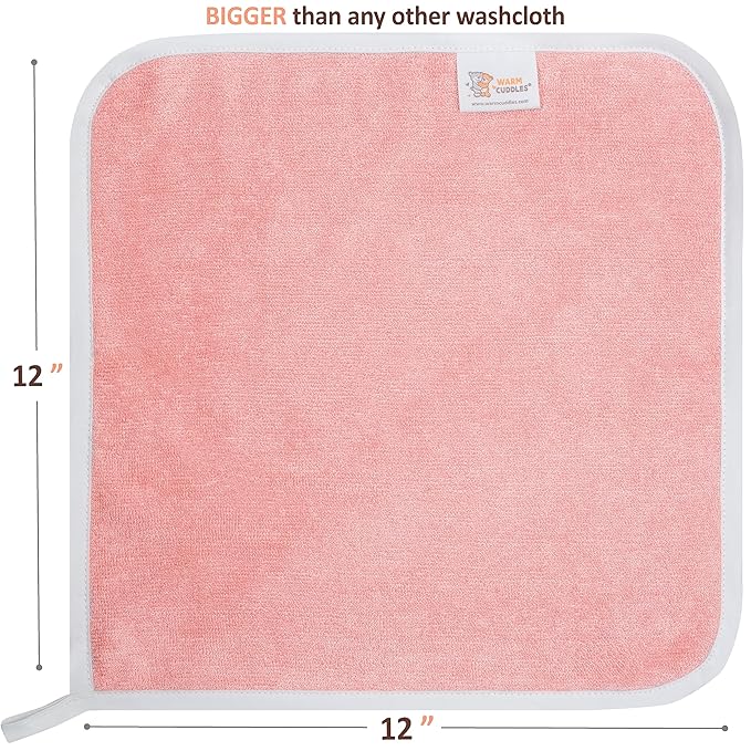 Soft Baby Washcloths Set - Absorbent Natural Baby Wash Cloth for Delicate Skin - 12"x12" Large Baby Bath Washcloths - Newborn Bath Face Towel (Pink)