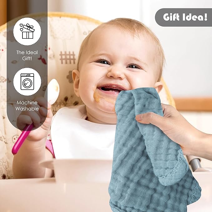 Ease Cubs 12 Pack Muslin Washcloths for Baby - 100% Cotton Baby Wash Cloths for or Baby Face Body Comfy and Soft for Newborn Infants Kids Girls and Boys - 12"x12" - Slate, Grey and Navy Series