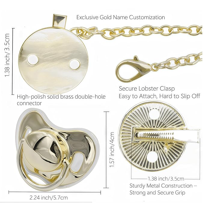 Personalized Baby Pacifier with Name Ideal Gift for Boys and Girls Pacify Custom Bling Pacifier Binky (Gold)