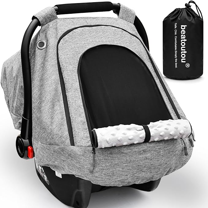beatoutou Baby Car Seat Cover,Patented Waterproof Baby Carseat Cover for Boys & Girls,Infant Car Seat Cover Canopy for Girls,Windproof Car Seat Canopy for Boys, Keeps Babies Warm and Cozy (Gray)