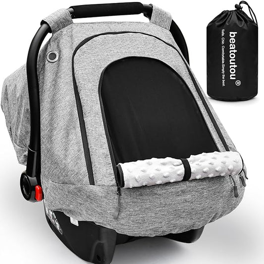 beatoutou Baby Car Seat Cover,Patented Waterproof Baby Carseat Cover for Boys & Girls,Infant Car Seat Cover Canopy for Girls,Windproof Car Seat Canopy for Boys, Keeps Babies Warm and Cozy (Gray)