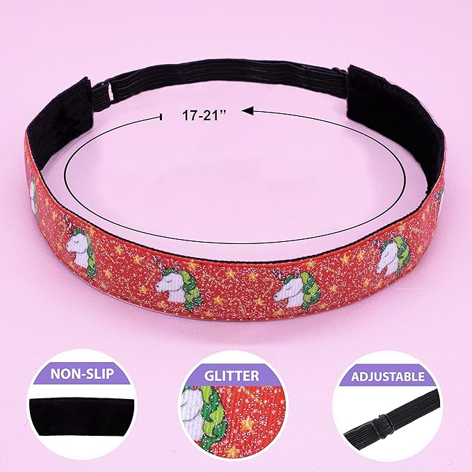 FROG SAC 4 Christmas Headbands for Girls, Adjustable No Slip Stretch Elastic Head Band for Kids, Thin Fabric Hair Accessories