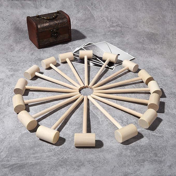 18 Pcs Mini Wooden Hammers Toy for Kids, Natural Wood Breakable Heart Hammers for Chocolate