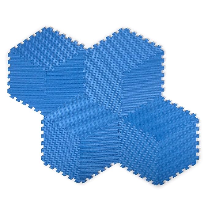 Tadpoles 12-Piece Rhombus Shaped Playmat | Interlocking Foam Mats | Soft and Durable | Total Floor Coverage of 54” x 40” | Ideal for the Playroom, Den, Bedroom, and More | For Kids and Adults | Blue