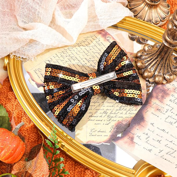 Halloween Baby Girl Clips Alligator Clips Hair Sequins Bows Toddler Girls Sparkly Glitter Baby Barrettes Cheer Bows Kids Hair Bow Black Stripe