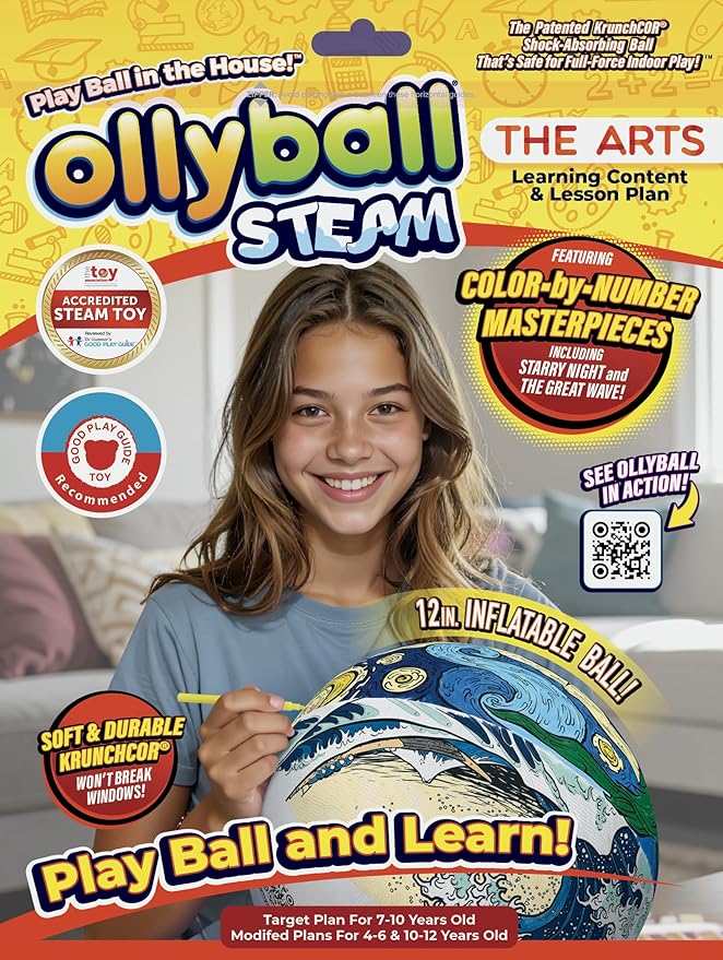 Ollyball STEM Indoor Play Ball for Kids – Color-Your-Own Inflatable Art Ball with Learning Activities, Lightweight & Durable for Indoor Fun, Ages 4–8