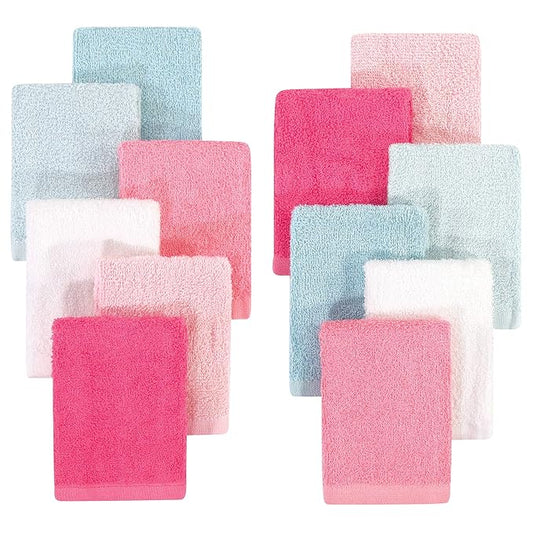 Hudson Baby Unisex Baby Rayon from Bamboo Woven Washcloths 12pk, Coral Mint, One Size
