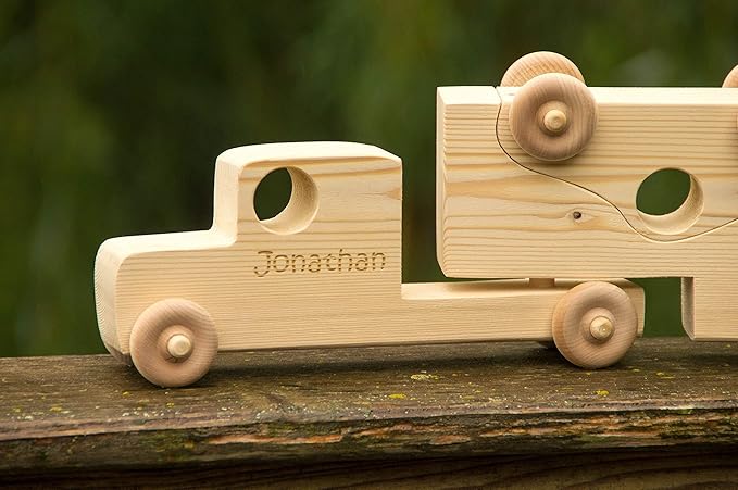 Wooden Toy Truck with Toy Cars - Personalized Toy - Semi Trailer Push Toy for Children and Toddlers