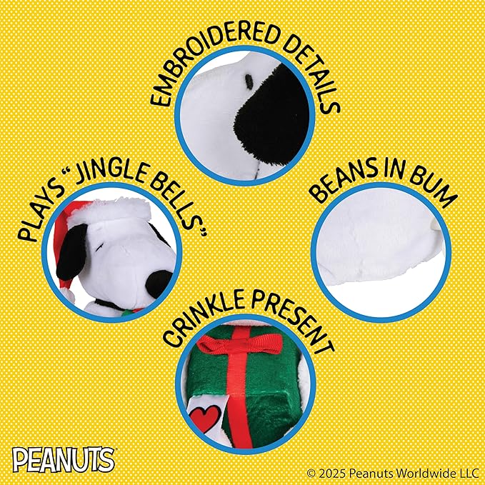 Kids Preferred Peanuts Snoopy Motion Musical Plush, Plays Jingle Bells, Embroidered Details, Soft Stuffed Animal for Baby and Toddler Boys & Girls