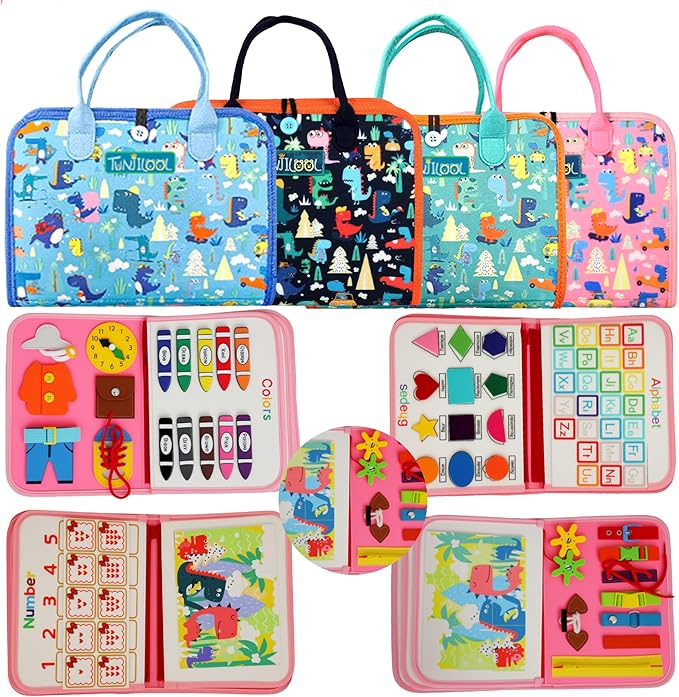 TUNJILOOL Montessori Busy Board - 8-in-1 Sensory Activity Book with Detachable Pages, Travel-Friendly Learning Toy for Fine Motor Skills & Preschool Education