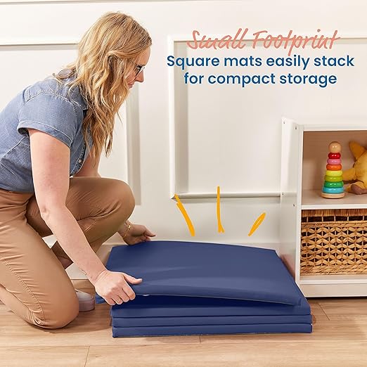 ECR4Kids SoftZone Play Patch Activity Mat Squares, Modular Playmat, Navy, 4-Pack