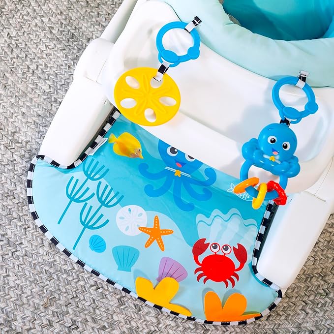 Baby Einstein Unisex Sea of Support 2 in 1 Sit Up Floor Seat with Soft Seat Pad, Store Tray, and Sea of Sensory Details, Multicolor