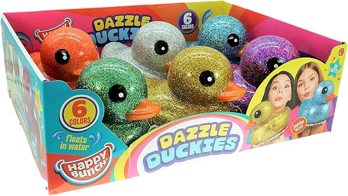 JA-RU, Giant Glitter Rubber Ducks Metallic Colors 7" (6 Units Assorted) Fidget Toy for Kids, Sensory Play Stress Relief Stocking Stuffers Supplies Pinata Filler in Bulk. Plus Sticker. 4346-6s