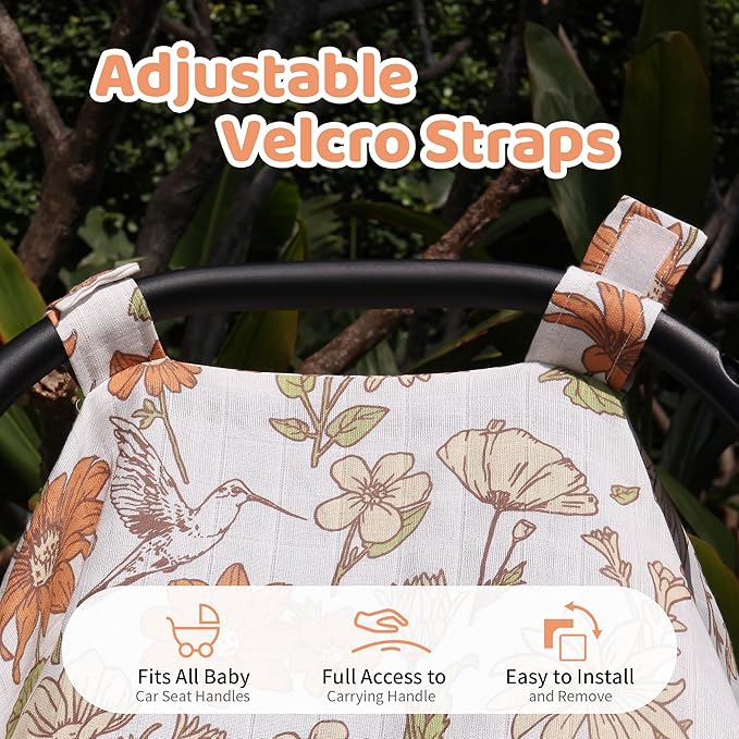 Metplus Car Seat Cover Baby Girl, 100% Muslin Cotton Infant Carseat Covers, Lightweight Breathable Car Seat Canopy, Summer Stroller Sun Shade, Newborn Travel Essentials