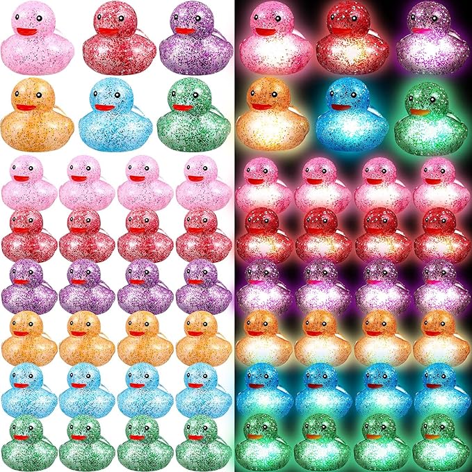 Deekin LED Light Up Rubber Duck 2'' Mix Color Cute Small Ducks Glow Toy for Duck Birthday Party Baby Shower Supplies Party Favors Decor Creative Gift Classroom Prizes(24 Pcs,Fresh)