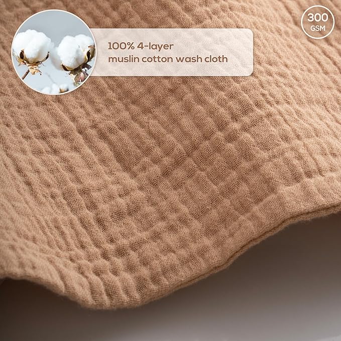 Muslin Baby Washcloths for Newborns, Pack of 8, 11"x11", Super Soft Cotton, Absorbent and Gentle, Baby Cotton Wipes, Baby wash Cloths