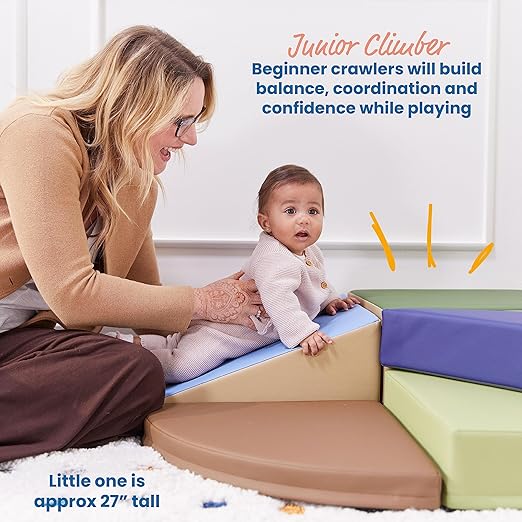 ECR4Kids SoftZone Junior Tiny Twisting Climber, Beginner Playset, Earthtone, 5-Piece