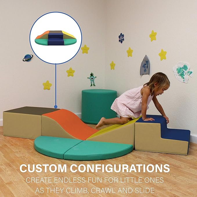 Factory Direct Partners 13021-NVOR SoftScape Playtime All Around Climber for Crawling Infants and Toddlers, Beginner Indoor Active Playset with Steps and Slides (6-Piece) - Navy/Orange