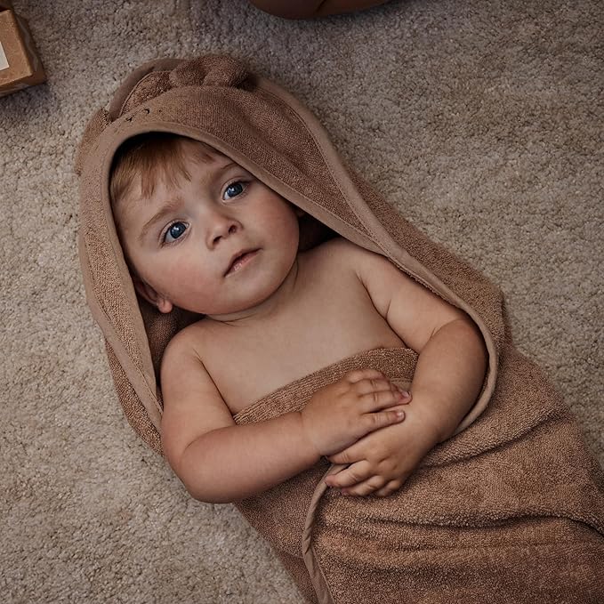 Hooded Baby Towel - 100% Organic Cotton Baby Bath Towels – Baby Towels, Baby Bath Towels for Baby Boy, Baby Girl, 32" x 32" Super-Soft and Absorbent Baby Towels for Newborn (Bear - Natural)