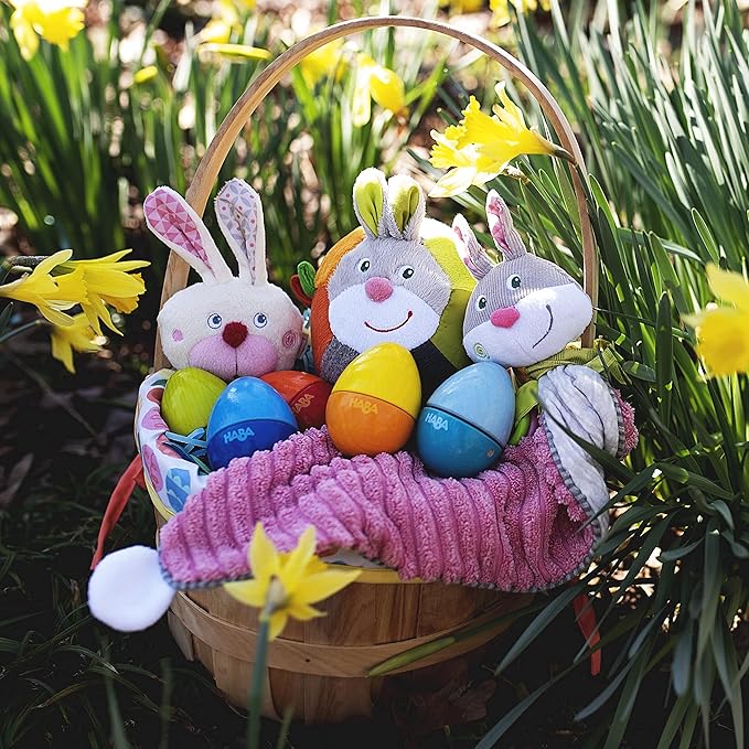 HABA Bunny Teether and Grasping Toy - First Sensory Easter Basket Stuffers and Easter Bunny Baby Teething Toy for 6-18 Months