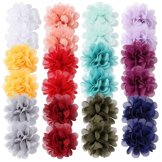 Cinaci 24 Pack/12 Pairs Solid 2.8" Chiffon Flower Fully Lined Alligator Hair Clips Duckbill Barrettes Accessories for Baby Girls Infants Toddlers Kids