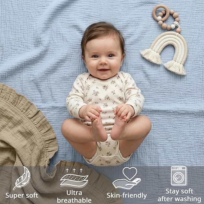 Muslin Bassinet Sheet Compatible with Mika Micky & Baby Delight Bedside Sleeper - 100% Cotton Rectangular Mattress Pad Cover (35"x20"), Breathable & Soft, Boho (1 Pack Blue)