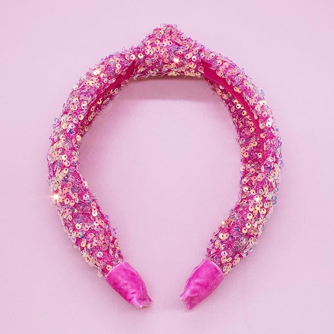 FROG SAC Sequin Knot Headband for Girls, Pink Knotted Hair Bands Accessories for Kids, Sparkly Iridescent Little Girl Headbands, Cute Fashion Hairbands for Tweens Stocking Stuffers for Children