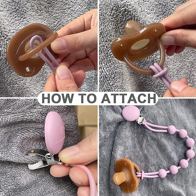 Cuddle Campus Silicone Pacifier Clip Holder with One Piece Design,Soft Flexible Binky Clips with Texture for Baby Boy and Girl Pack of 4(6m+)