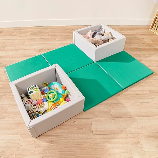 ECR4Kids SoftZone Play Patch Activity Mat Squares, Modular Playmat, Emerald, 4-Pack