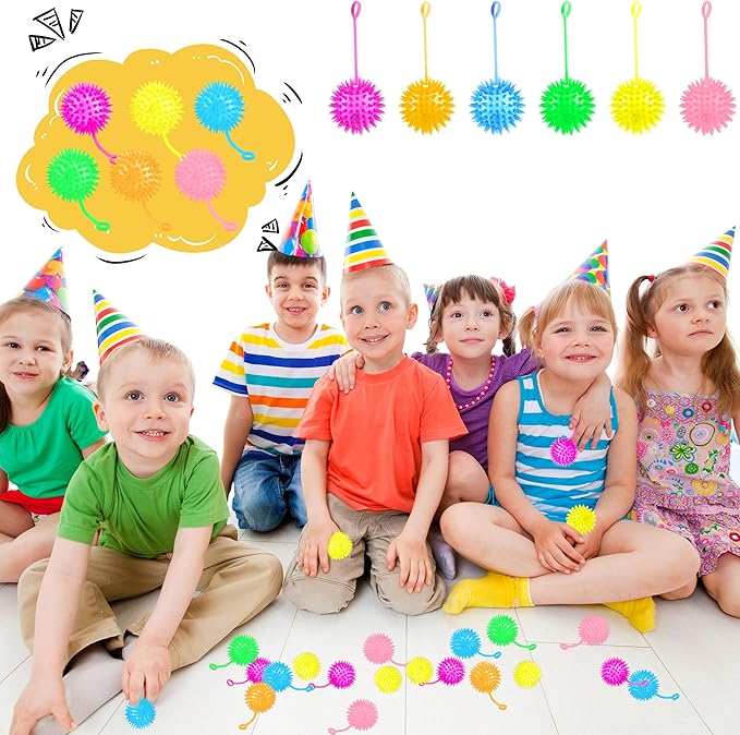 40 Pcs 2.6 Inch Light Up Bouncy Balls LED Spike Ball with Rope Grows in the Dark Multicolor Flashing Balls for Birthday Party Gifts Classroom Prizes