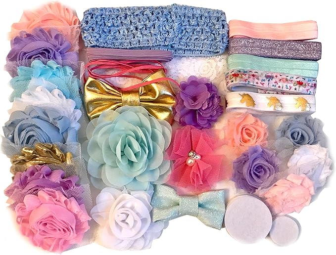 Bowtique Emilee Mini Headband Kit Makes 14 Headbands, DIY Baby Headband Kit - Unicorn