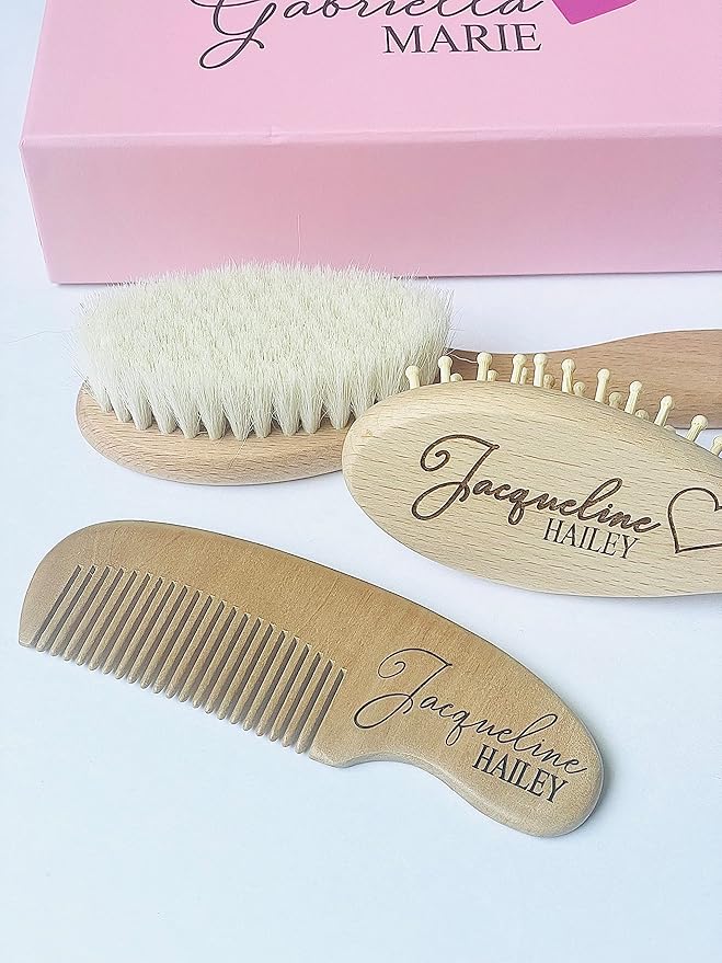 Personalized Wooden Baby Brush Set | Wooden Baby Brush and Comb Set| Personalized Baby Gift | Personalized Baby Gift Girls Girls | Heart