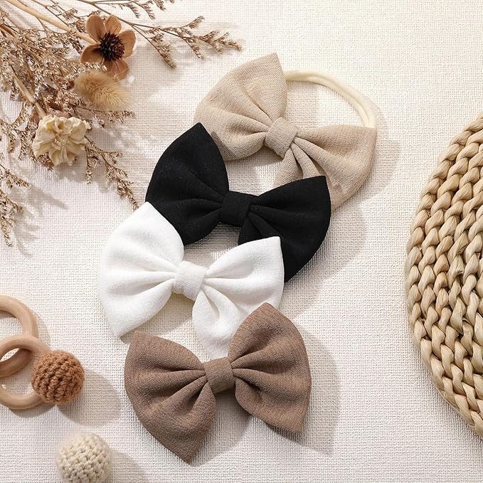 4 Pcs Baby Bow Headbands, Soft Nylon Baby Girls Headbands Bow Hair Accessories for Newborn Toddlers Child