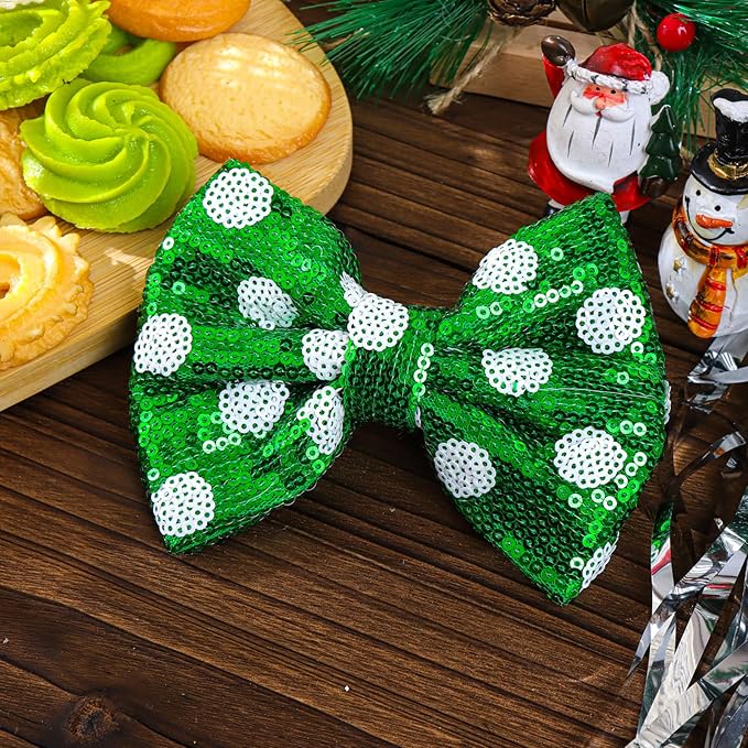 Hair Clip - St. Patrick's Day Sequins Bow, Green Dot, Alligator, for Girls Costume Hair Accessories, 1 Count