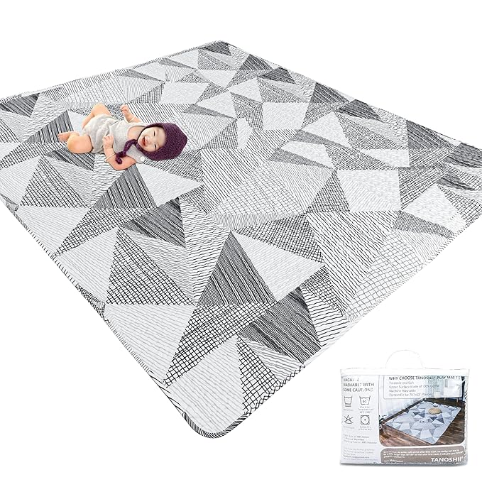 TANOSHII® Baby Play Mat for 79"x63" Playpen, Machine Washable Kids Mat, Cotton,Foldable Crawling Mat for Floor,One-Piece Crawling Mat Non Slip Baby Mat for Floor,Portable Travel (Stripe)
