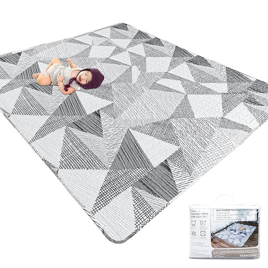 TANOSHII® Baby Play Mat for 79"x63" Playpen, Machine Washable Kids Mat, Cotton,Foldable Crawling Mat for Floor,One-Piece Crawling Mat Non Slip Baby Mat for Floor,Portable Travel (Stripe)