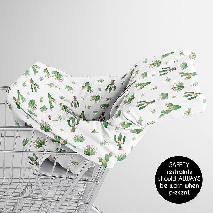 Sweet Jojo Designs Cactus Floral Girl Infant Baby Car Seat Cover Nursing Breastfeeding Shopping Cart Stroller Canopy - Pink and Green Boho Bohemian Watercolor Shabby Chic Desert