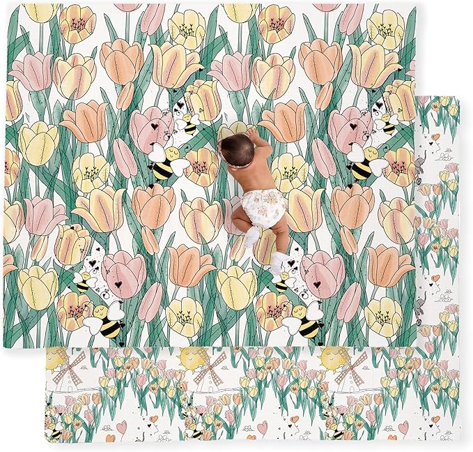 JumpOff Jo Foldable Foam Play Mat – Large Waterproof Baby & Toddler Activity Floor Mat, Double-Sided 70 x 59 Inch Play Surface