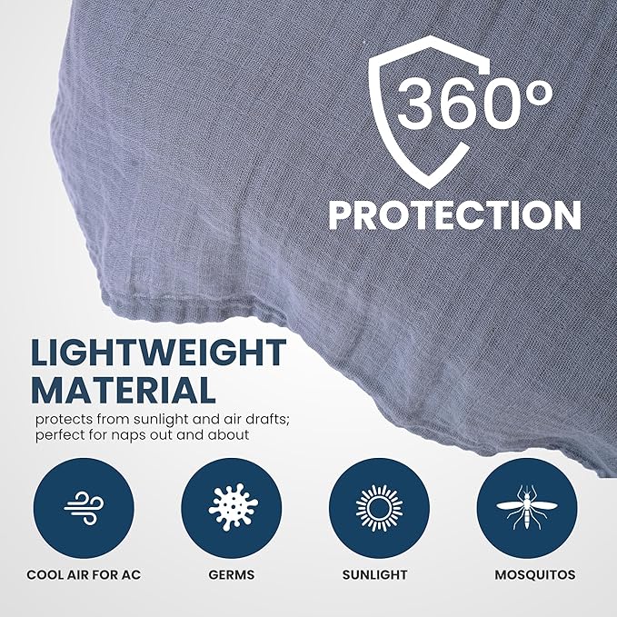 EDEN BLISS Muslin Baby Car Seat Cover– 100% Cotton – 120x120cm Infant – Lightweight Infant Canopy, Universal Fit Baby Carrier Cover & Nursing Privacy Cover